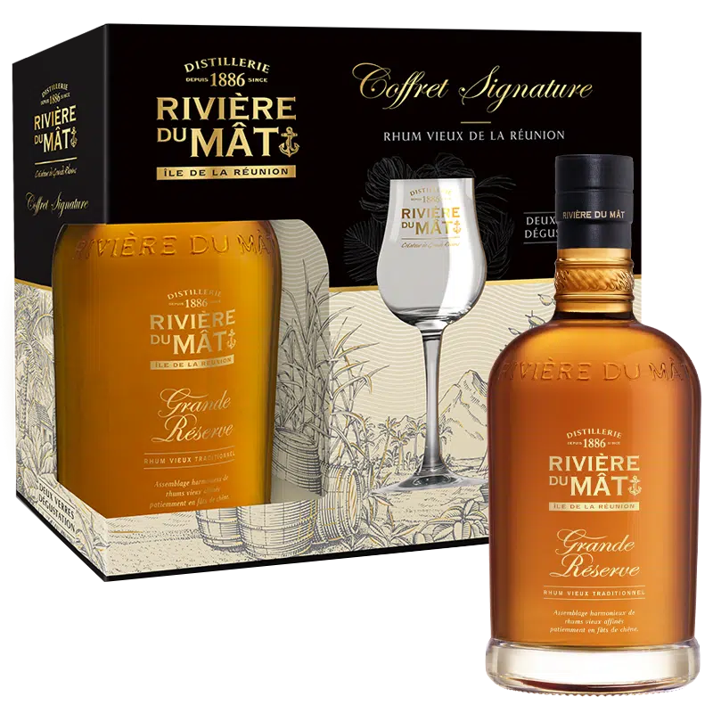 Les Coffrets Coffret RIVIÈRE DU MÂT Grande Réserve + 2 Verres 40%